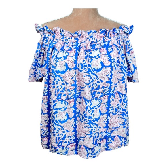 Tops - Holly Shae Design Kate Blouse Blue Red Off Shoulder Floral Top Boho (Orig. $188)